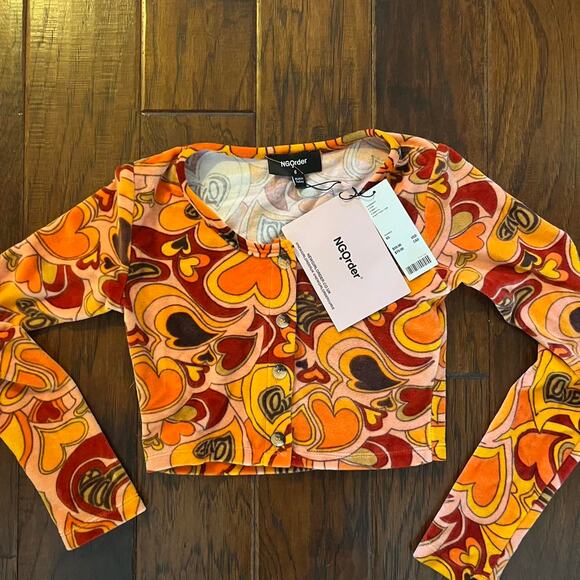 NWT Funky Colorful Groovy Urban Outfitters heart long sleeve blouse - Picture 1 of 5